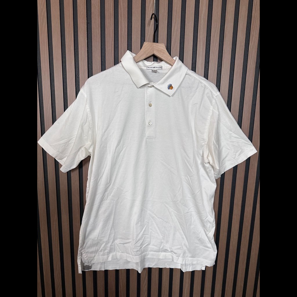 Peter Millar Polo Shirt Large Mens Off White Short Sleeve 100% Cotton Stretch